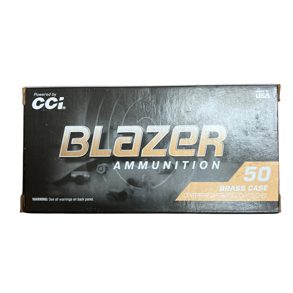 Blazer .38 Special 125gr FMJ ammunition box, 50 rounds of aluminum-cased revolver range ammo