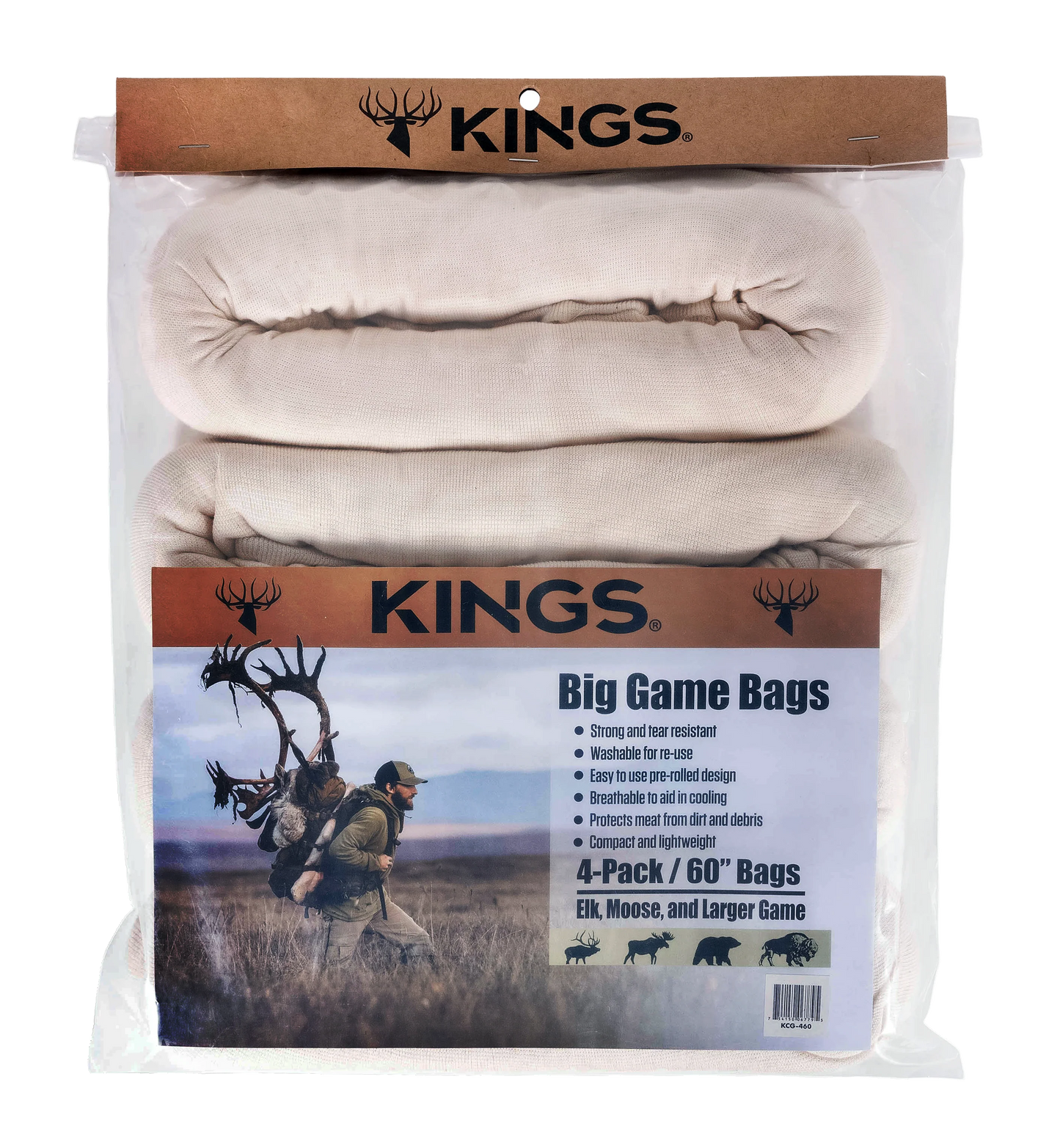 Kings Camo Big Game Bags 4-pack — breathable meat bags for elk and deer field care on Colorado backcountry hunts, available at Glenwood Springs Outdoors