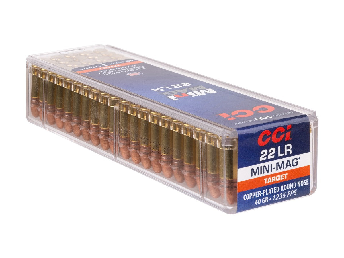 CCI Mini-Mag .22 LR 40gr round-nose rimfire ammunition, 100-round package