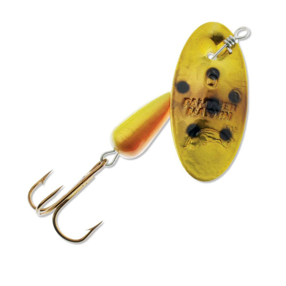 Panther Martin 1/16oz Brown Trout Holographic spinner — realistic brown trout pattern inline spinner for Colorado rivers and streams, available at Glenwood Springs Outdoors