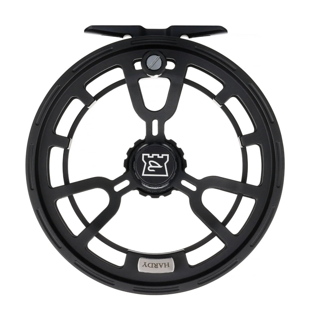 Hardy Averon Streamer large-arbor fly reel in black, aerospace aluminum with sealed disc drag for 7-9wt streamer fishing