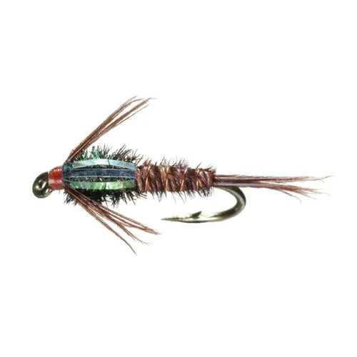 Flashback Pheasant Tail nymph fly, size #12, reflective flashback wing case mayfly imitation for trout