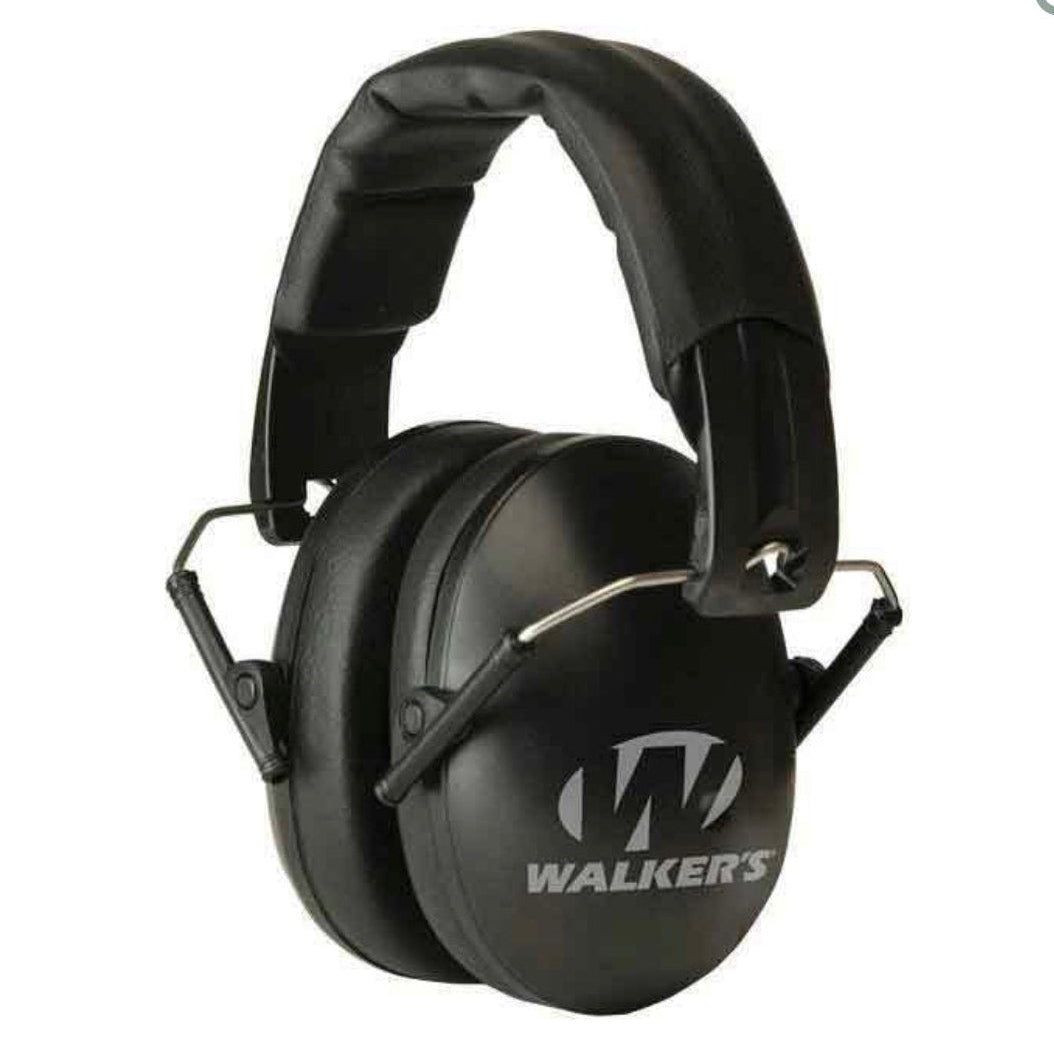 Walker's Pro Low Profile Passive Folding ear muffs — compact foldable shooting hearing protection for range and hunting, available at Glenwood Springs Outdoors