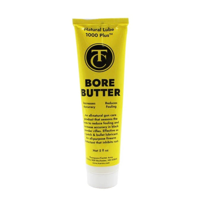 Thompson/Center TC Bore Butter Natural Lube 1000+ yellow tin — muzzleloader bore lubricant and conditioner, available at Glenwood Springs Outdoors
