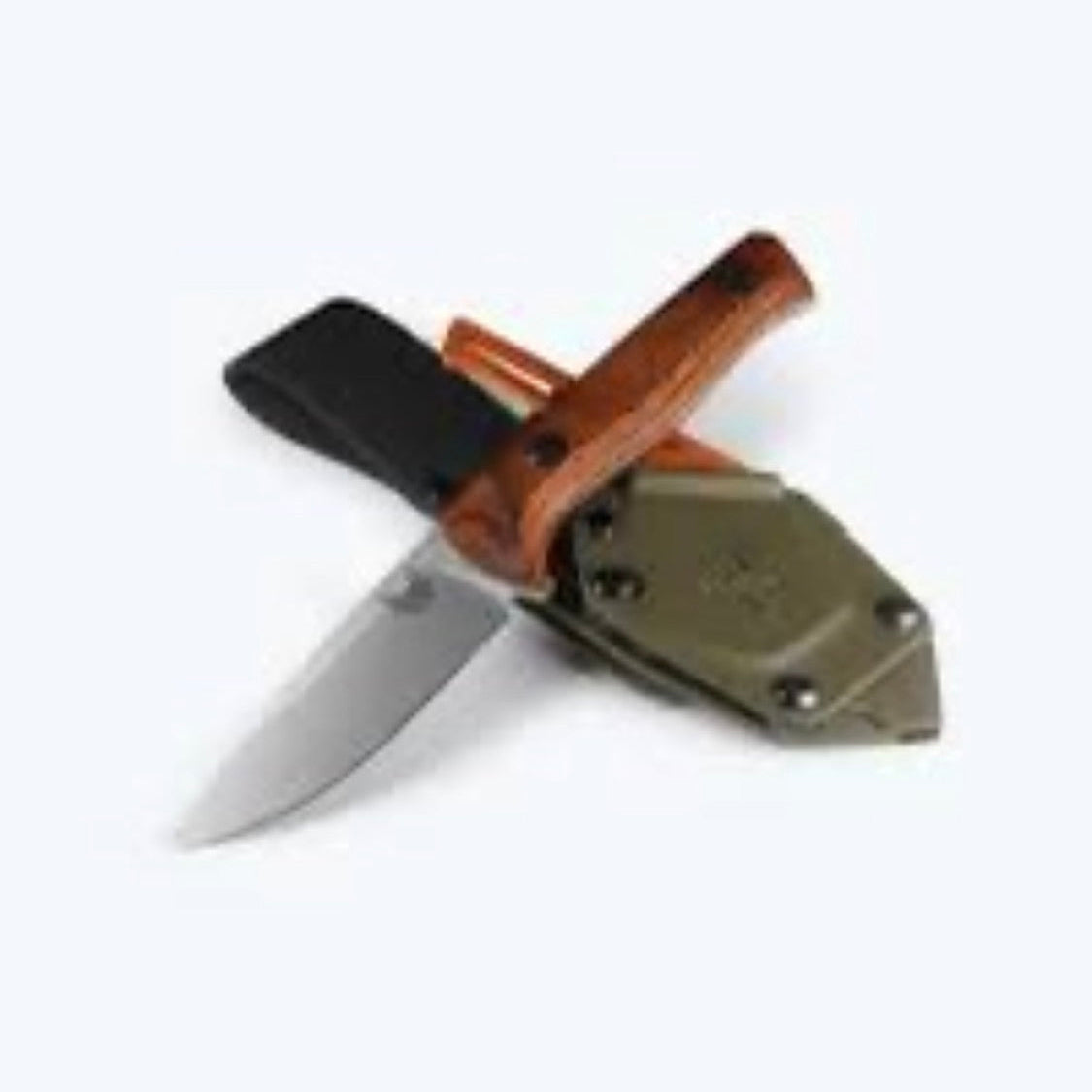 Benchmade Slipridge fixed-blade knife with orange handle and olive-colored sheath