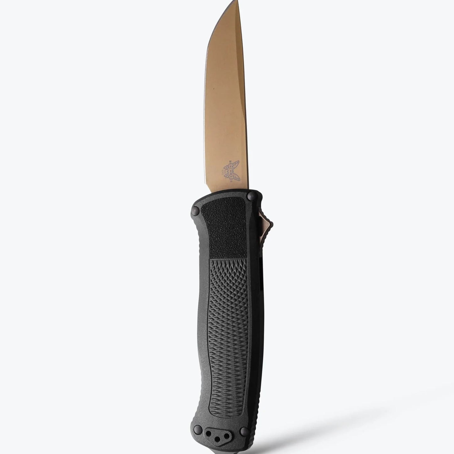 Benchmade Shootout automatic folding knife in gray, CPM-S30V blade with AXIS lock, available at Glenwood Springs Outdoors in Glenwood Springs, CO