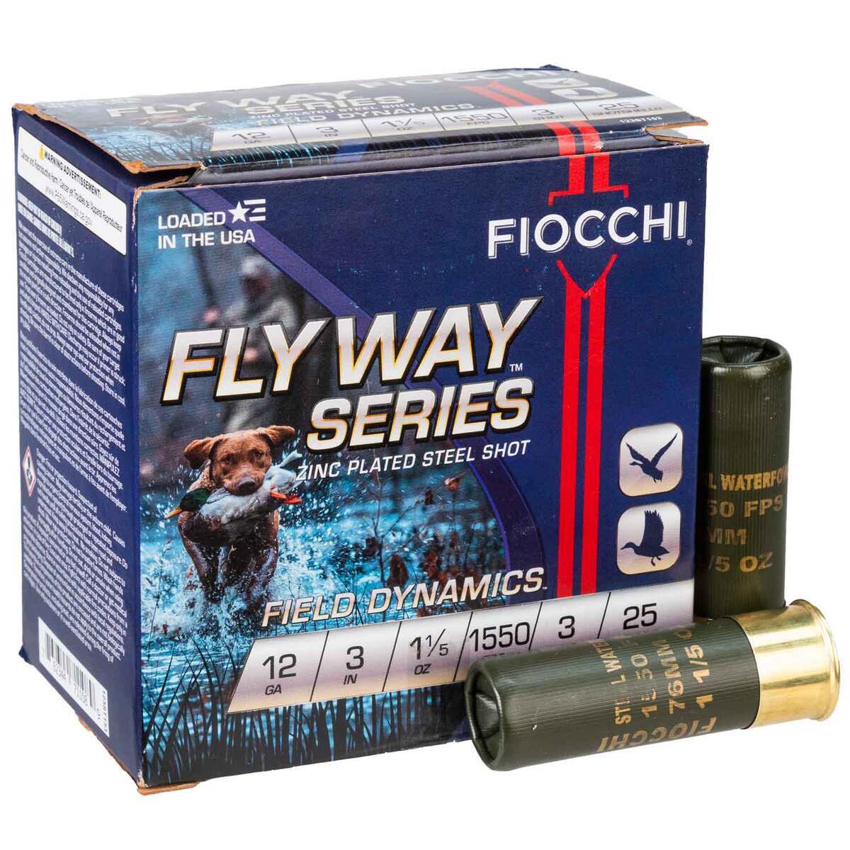 Fiocchi Flyway 12ga 3" Zinc Plated Steel Shot 1550fps 1 1/5oz #3 Shot
