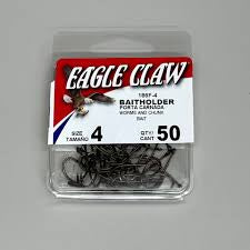 Eagle Claw Bait Holder Hooks – Worm & Chunk Bait, Size 4, Pack of 50