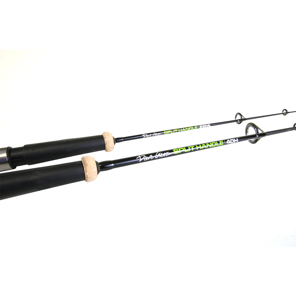 Clam Dave Genz Split Handle Ice Rod — exposed-blank through-handle design for ice fishing