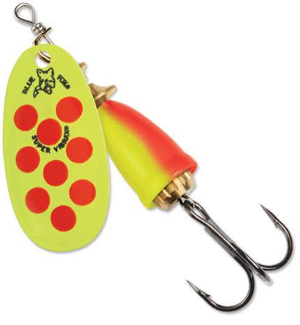 Blue Fox Vibrax Hot Clown #2 spinner fishing lure — available at Glenwood Springs Outdoors, Glenwood Springs, CO