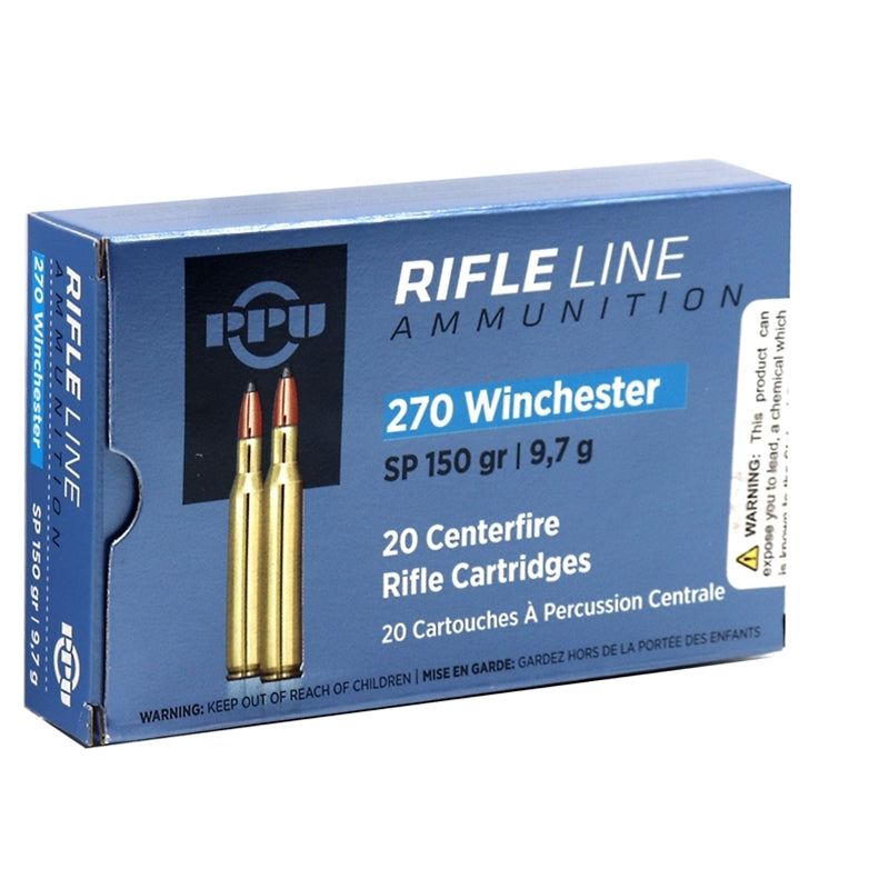 PPU Rifleline .270 Winchester 150gr Soft Point 20-round box hunting ammunition