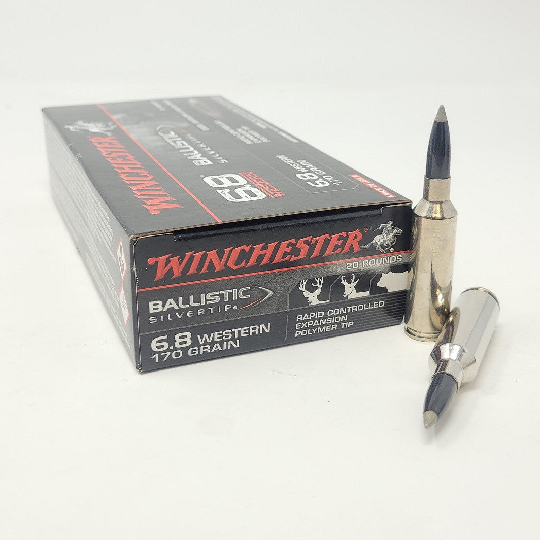 Winchester 6.8 Western 170gr Silvertip ammunition — 20-round box for elk and mule deer hunting