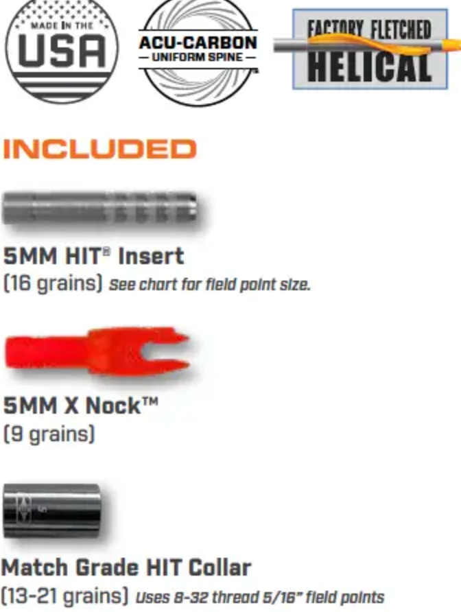 Easton FMJ 5mm Fletched Arrows w/HIT Inserts 6 pack