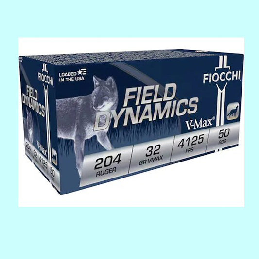 204 Ruger Fiocchi Field Dynamics 32gr V-Max 4125 fps 50rds
