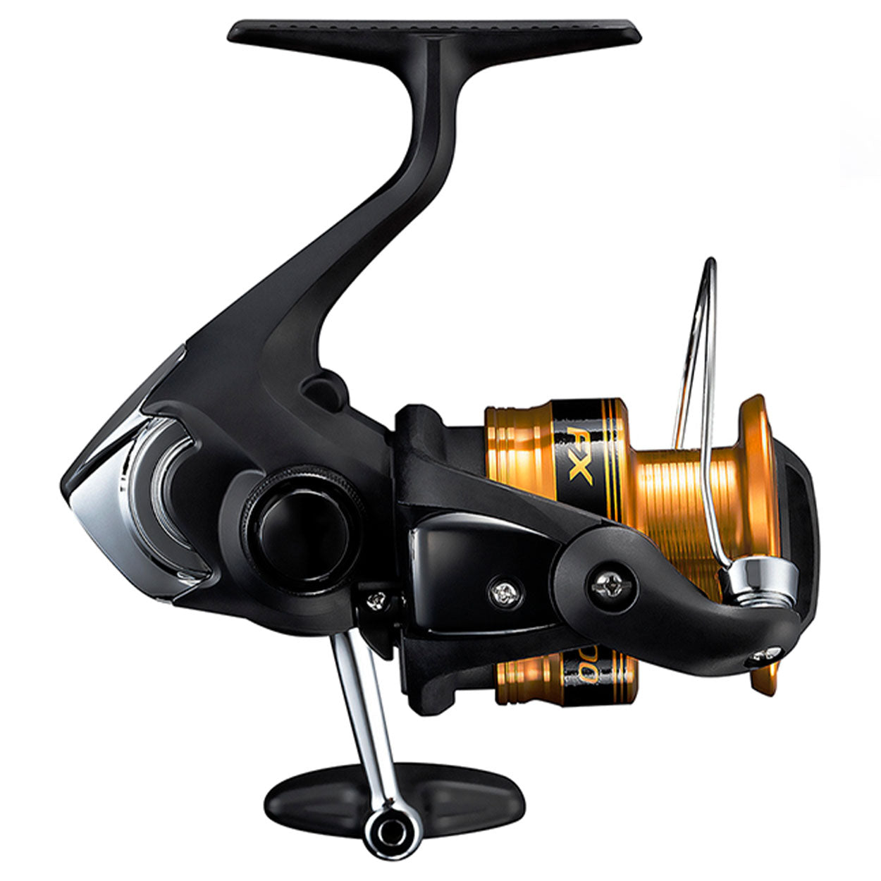 Shimano FX 2500FG spinning reel — lightweight graphite body with smooth drag system, ideal for trout and bass fishing