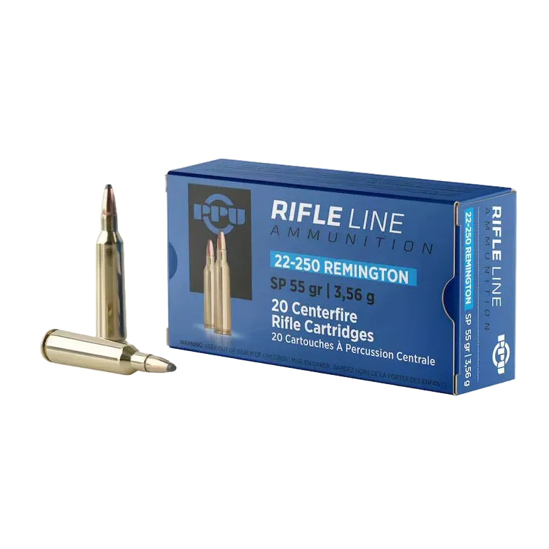 22-250 Rem PPU Rifleline 55gr SP 3680 fps 20rds