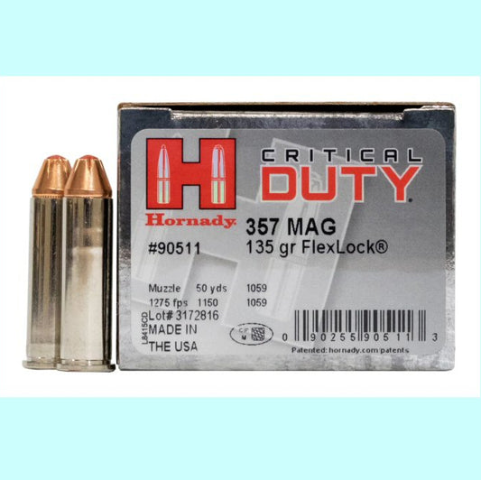 357 Magnum Hornady Critical Duty 1275 fps 135 Grain FlexLock 25 Rounds