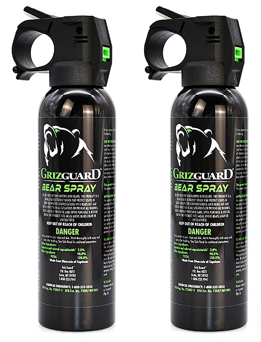 GrizGuard bear spray two pack — EPA-registered capsaicin bear deterrent for backcountry hiking and hunting in Colorado