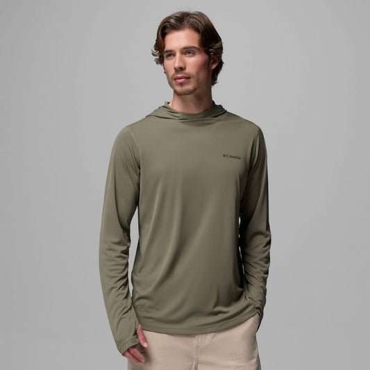 Columbia Zero Rules Light Hoodie in Green — lightweight UPF 50 sun protection hoodie for fishing and hiking in Colorado