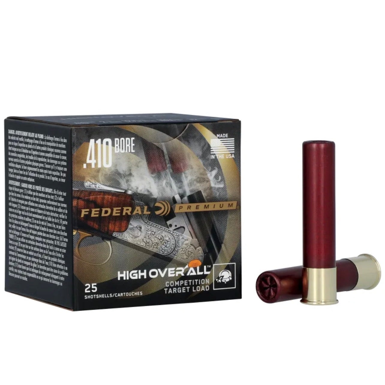 Federal High Overall .410 bore 2½ inch target load, 1375 fps, ½ oz #8½ shot — skeet and sporting clays competition ammo available at Glenwood Springs Outdoors, Glenwood Springs, CO