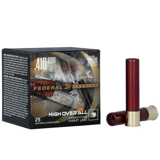 Federal High Overall .410 bore 2½ inch target load, 1375 fps, ½ oz #8½ shot — skeet and sporting clays competition ammo available at Glenwood Springs Outdoors, Glenwood Springs, CO