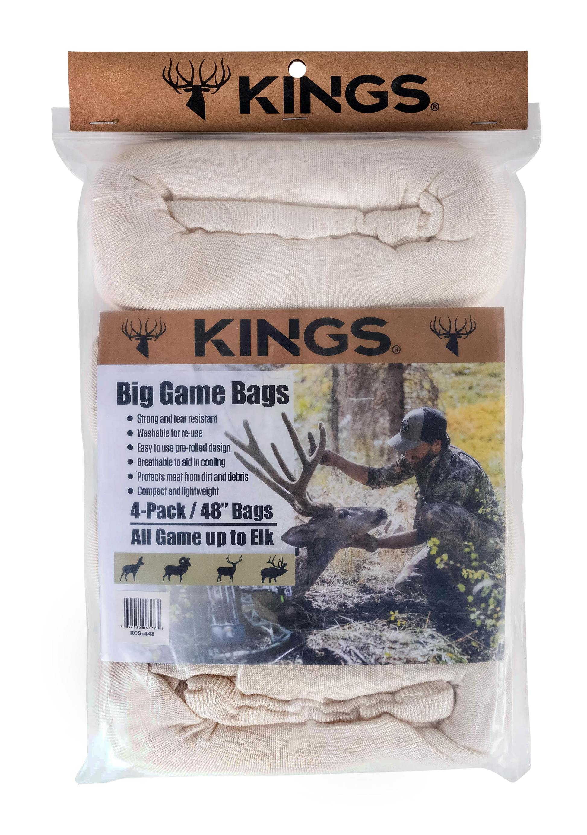 Kings Camo Big Game Bags 4-pack — breathable meat bags for elk and deer field care on Colorado backcountry hunts, available at Glenwood Springs Outdoors