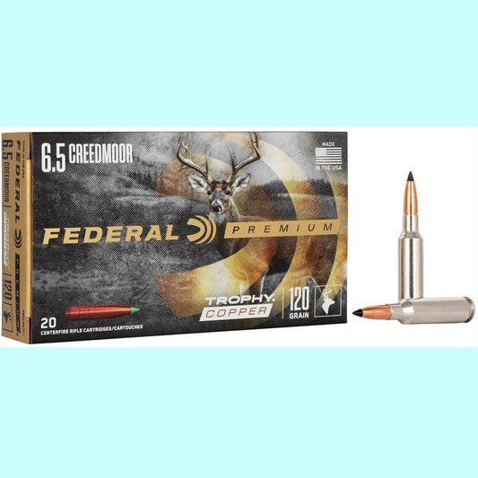 "Federal Premium Trophy Copper 6.5 Creedmoor 120gr lead-free copper hunting ammunition"