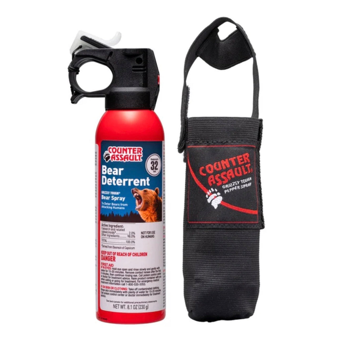 Counter Assault bear spray canister, EPA-registered bear deterrent with 32-foot range for Colorado backcountry hunting and hiking