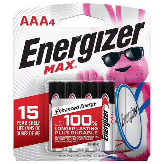 Energizer MAX AAA alkaline batteries, four-pack
