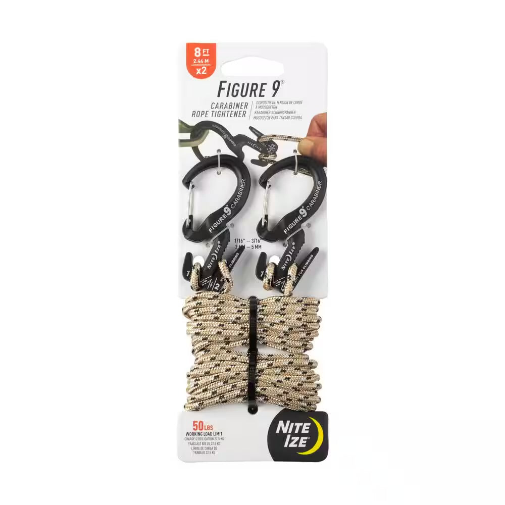 Nite Ize Figure 9 Rope Tightener — knot-free rope securing tool for camping, tarps and boating