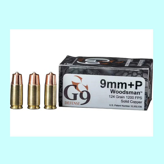 9mm +P 124gr Woodsman Solid Copper – 1350 fps – 20 Rounds