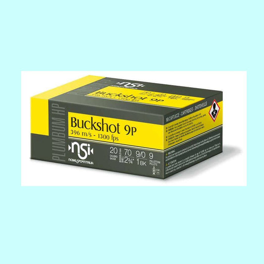 NSI 20 Gauge Buckshot 9-Pellet – 2-3/4" #00 Buck (or equivalent) 1300fps