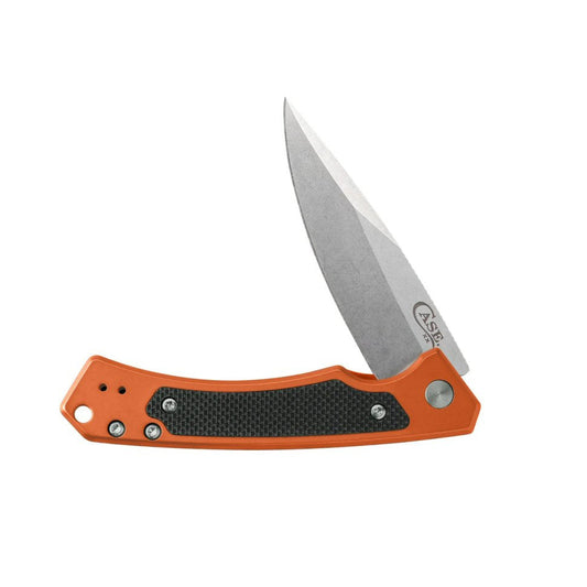 Case Marilla Orange folding EDC knife with 35VN stainless drop point blade, anodized aluminum and G-10 handle, made in USA — available at Glenwood Springs Outdoors, Glenwood Springs, CO