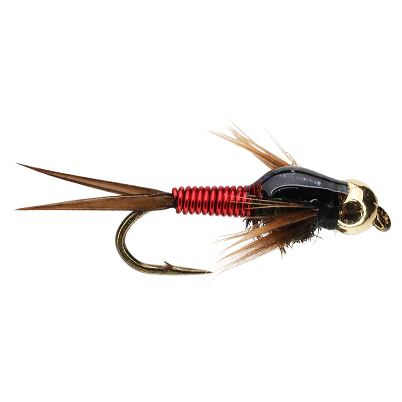 Copper John nymph in copper/black colorway, size #18 — attractor nymph for trout fishing on the Roaring Fork and Frying Pan rivers, available at Glenwood Springs Outdoors, Glenwood Springs, CO