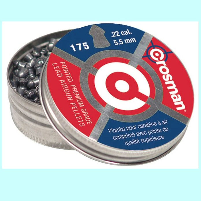 Crosman Premier Pointed .177 caliber pellets — 500-count tin with sharp conical tip for hunting and pest control