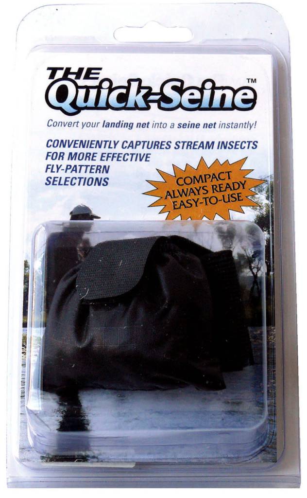 Quick-Seine stream insect sampling accessory in retail packaging for converting a landing net into a seine