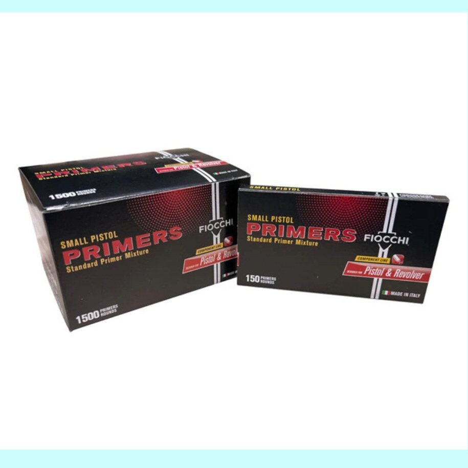 Fiocchi small pistol primers 1500-count for 9mm and .45 ACP reloading — Glenwood Springs Outdoors