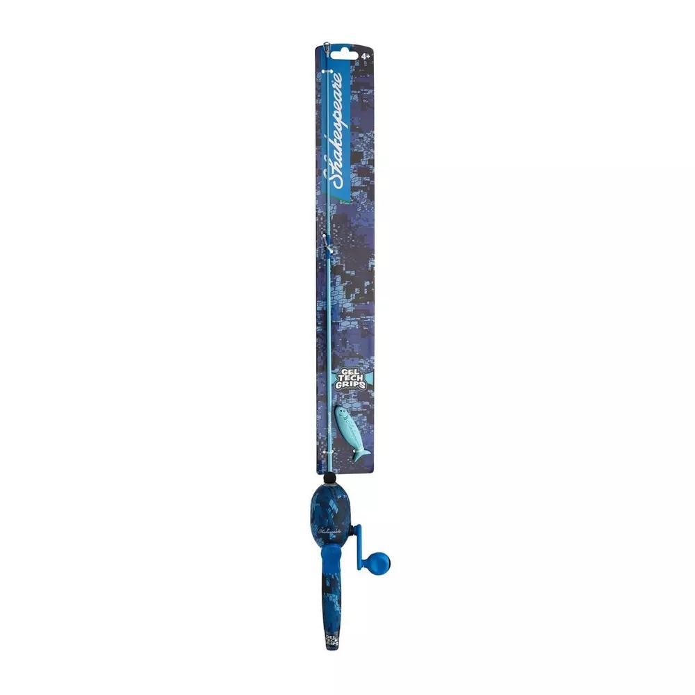 Shakespeare Gel Tech Grips Kids Fishing Combo – Blue Camo | Spincast Rod & Reel for Ages 5-12