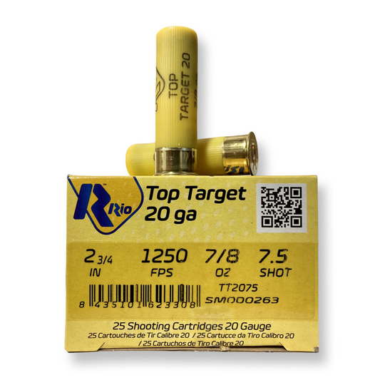 RIO Top Target 20 Gauge 2 3/4″ 7/8 oz, #7½ Shot, 1250 fps - CASE