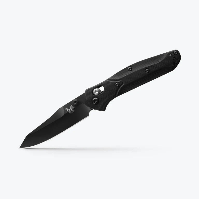Benchmade Mini Osborne 945BK-1 folding knife with CPM-S30V reverse tanto blade and black/blue handle — USA-made EDC