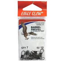 Eagle Claw Barrel Swivel with Interlock Snap – Size 7 (10-Pack)