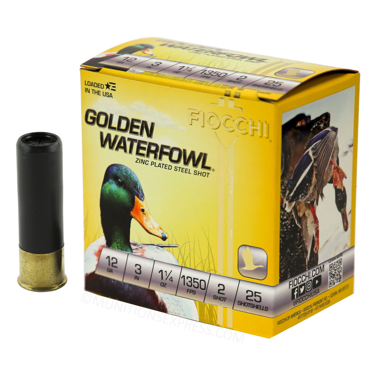 Fiocchi Golden Waterfowl Zinc Plated Steel 12ga 3” 1 1/4oz. 1350FPS #2 - Case