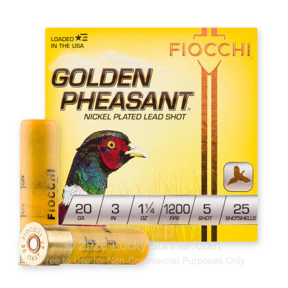 Fiocchi Golden Pheasant  20ga  3”  1 1/4oz.  1200FPS  #5 - Case