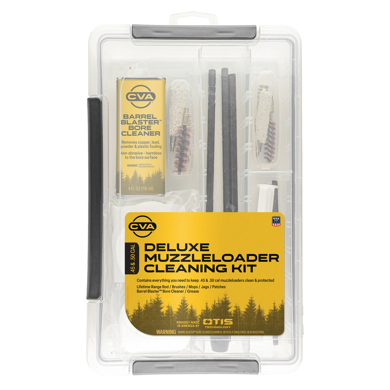 CVA Deluxe Muzzleloader Cleaning Kit in clear packaging on a white background