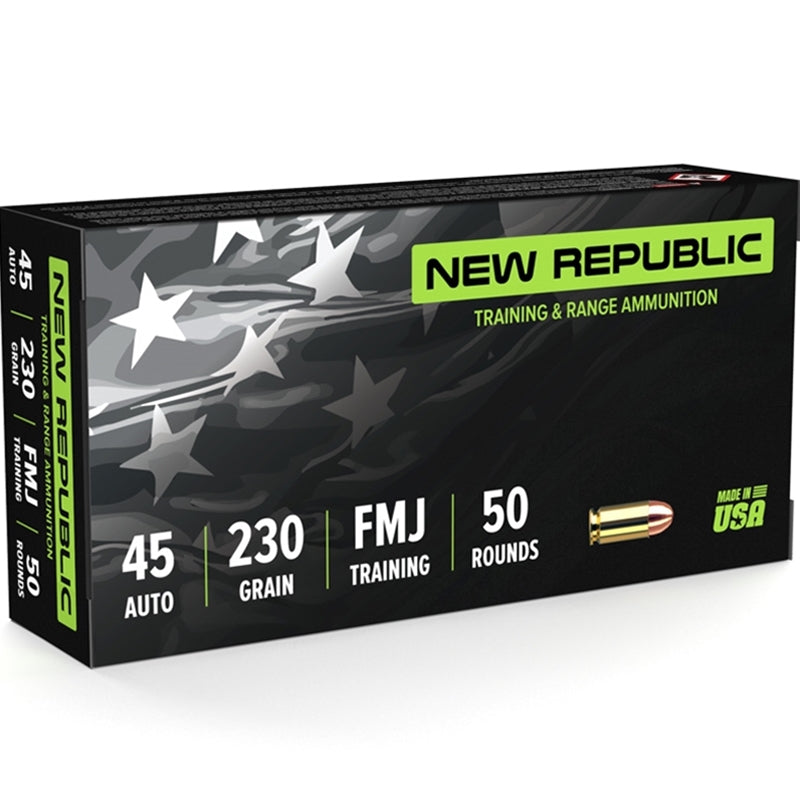 New Republic .45 Auto 230 grain FMJ centerfire pistol ammo — available at Glenwood Springs Outdoors, Glenwood Springs, CO