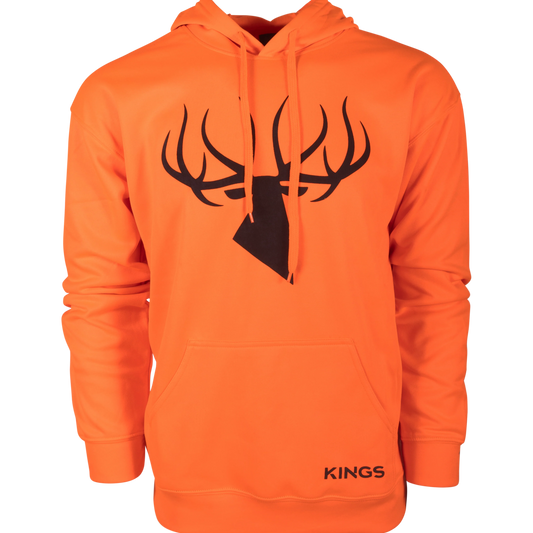 Kings Camo Poly Blaze Hoodie — blaze orange polyester hunting hoodie for Colorado elk and deer season, sizes L–3XL