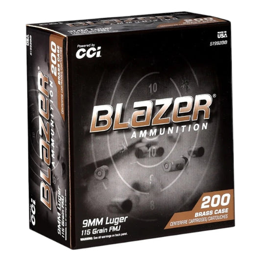 Blazer 9mm 115gr FMJ 200-Round Pack — centerfire handgun ammunition
