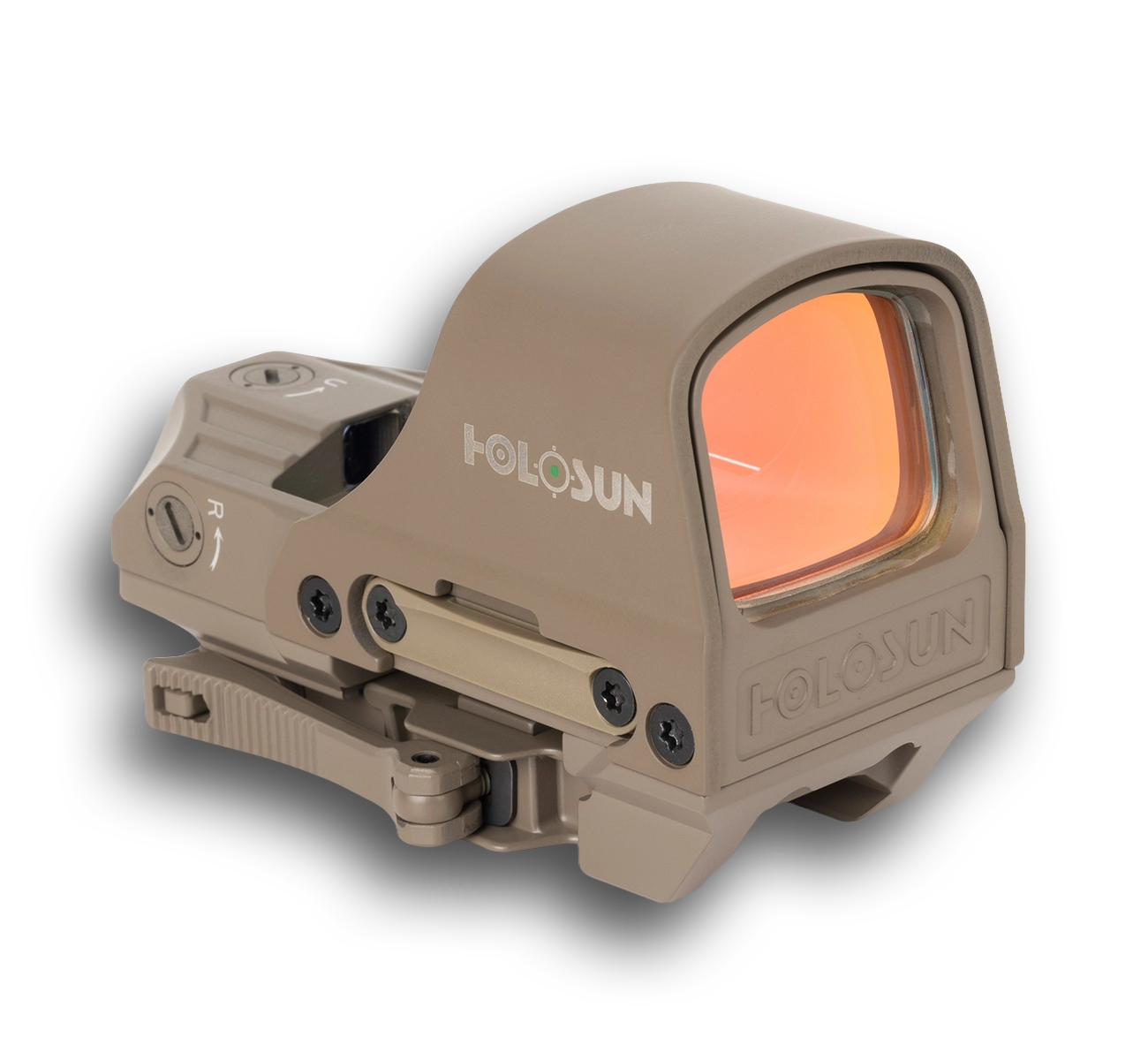 Holosun HS510C FDE Green Dot open reflex sight — multi-reticle solar-powered rifle optic