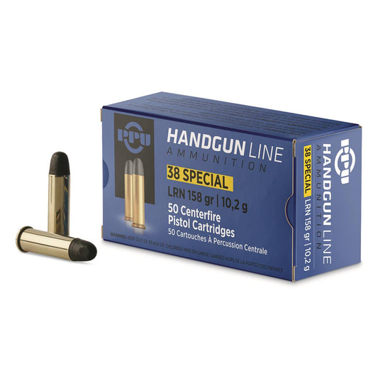 PPU HandgunLine .38 Special 158gr Lead Round Nose 50-round box revolver training ammunition