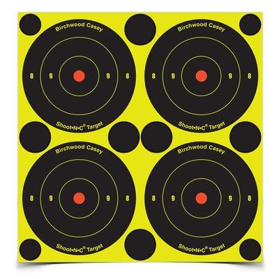 Birchwood Casey Shoot-N-C 48-pack self-adhesive reactive shooting targets with chartreuse impact rings